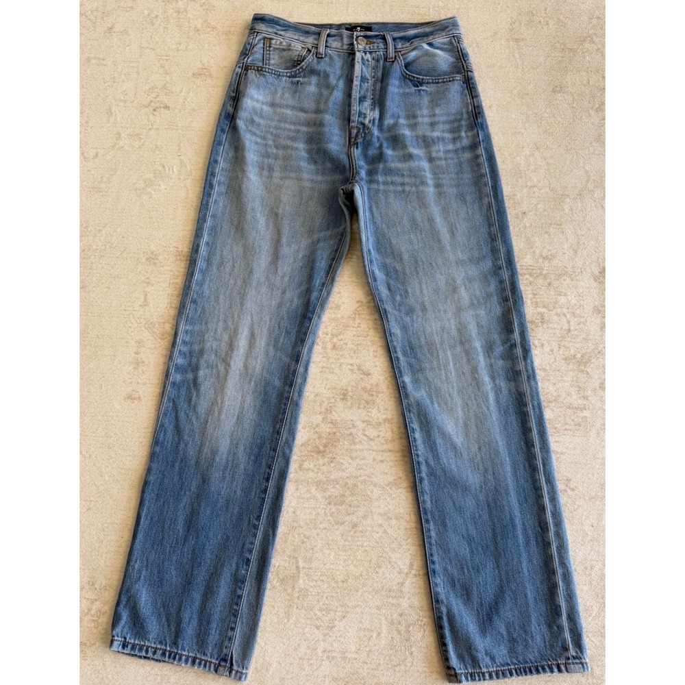 7 For All Mankind Easy Straight Jeans Light Wash Seamed Back High Rise 27